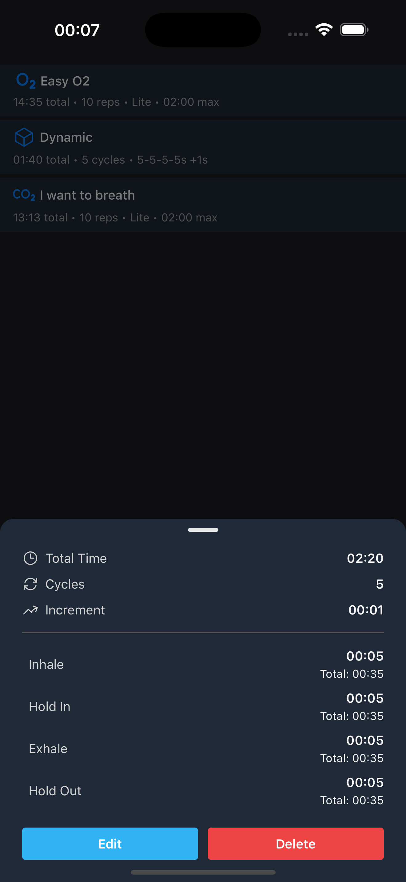 OxyBoost statistics screen